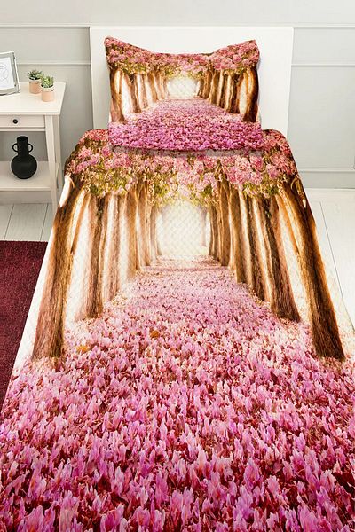 3D ELSE HALI Pink Tree Pattern - Decorative Bedspread and Pillow Pique Set, Single