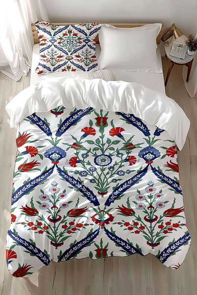 3D ELSE HALI Ottoman Tile Pattern Printed - Cotton Satin Children's Bedding Set