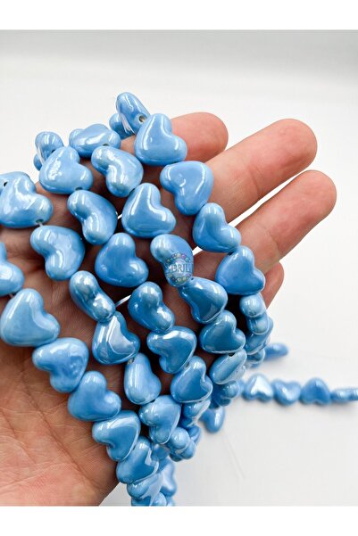 Ebruli Boncuk 12 mm Kalp Yandan Delikli 5’li Seramik Porselen Takı Yapımı Bil...