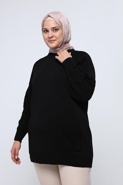 ilmek Women's Large Size Sleeve Hair Braided Pocket Winter Knitwear Tunik 4372