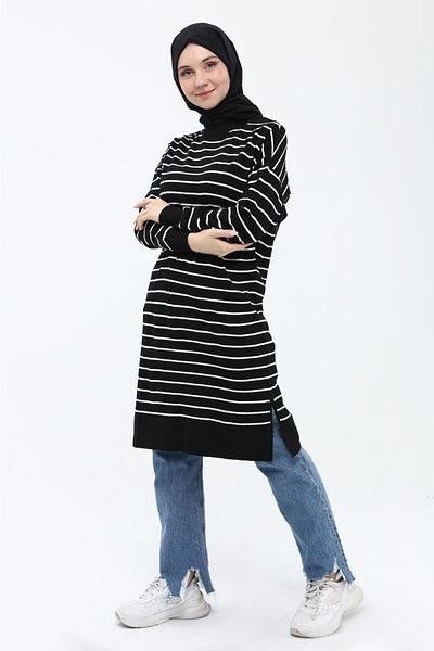 ilmek Γυναικείο ριγέ μακρύ πλεκτό Hijab Tunic 4355