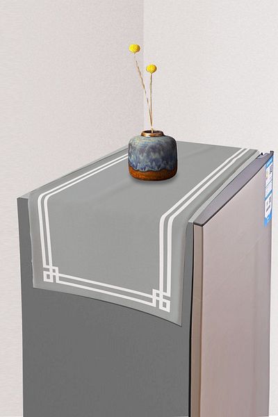 3D ELSE HALI Gray White Border Patterned Deep Freezer Fridge Cover 40x140cm