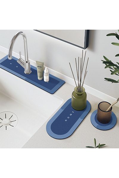 3D ELSE HALI Osso Blue 3 Piece Set - Kitchen Organizer Sink, Soap Dish and Dish Sponge Mat