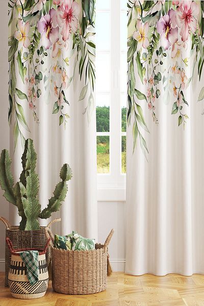 3D ELSE HALI Colorful Flowers Patterned Printed Decorative Living Room Kitchen Background Curtain 140x260 cm