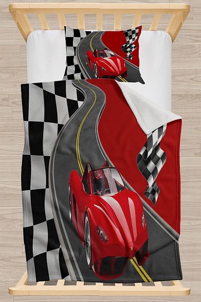 3D ELSE HALI Else Red Race Car Patterned Bedspread Single Children's Pique Set