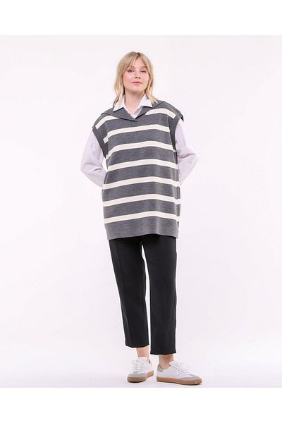 ilmek Knitwear Shawl Collar Striped Sweater 23251
