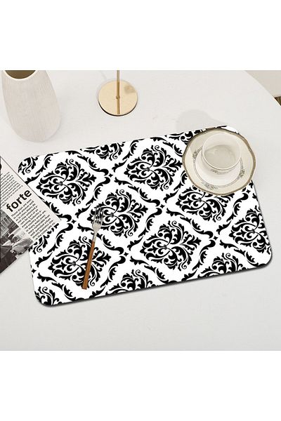 Else Dekor Μαύρο Λευκό Damask που πλένεται αντιολισθητικό ορθογώνιο αμερικανικό πιάτο σερβιρίσματος κάτω από το πιάτο