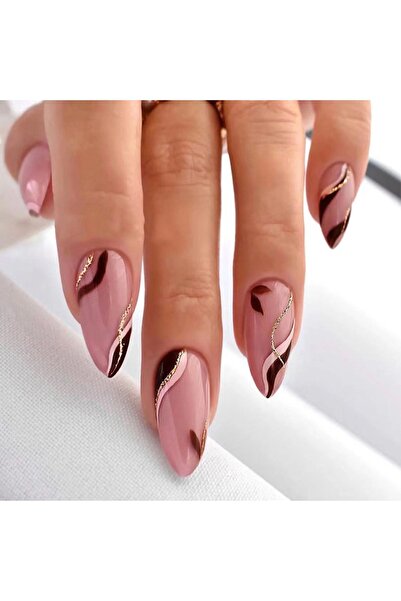 TipsArt Bordo Pembe Simli 24’lü Takma Tırnak Seti ve Zararsız Yapıştırıcı