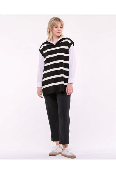 ilmek Knitwear Shawl Collar Striped Sweater 23251