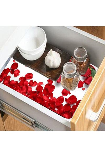 3D ELSE HALI Else Red Roses Non-Slip Shelf Cabinet Drawer Cover Washable Refrigerator Mat