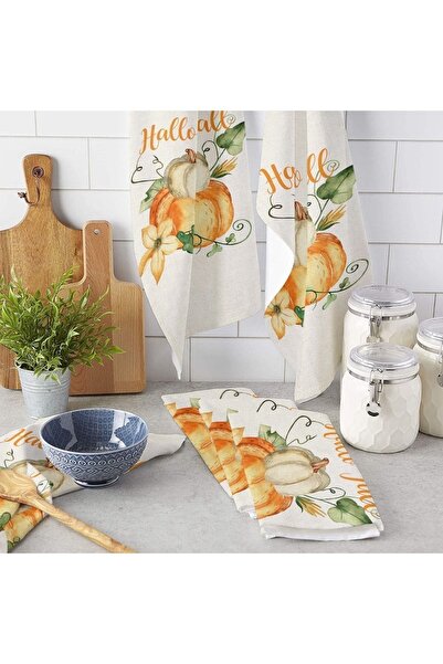 3D ELSE HALI Else Turuncu Bal Kabağı Desen Mikrofiber Mutfak Havlusu Kurulama Bezi Su Emici El Yüz Havlusu
