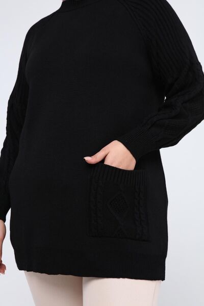 ilmek Women's Large Size Sleeve Hair Braided Pocket Winter Knitwear Tunik 4372