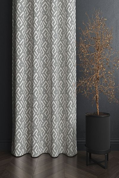 3D ELSE HALI Gray White Lock Patterned Digital Printed Living Room Kitchen Single Wing Background Curtain
