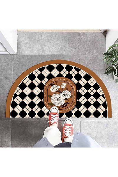 3D ELSE HALI Patterned Decorative Modern Inside and Outside Half Moon Door Mat