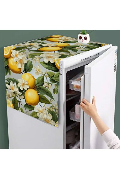 3D ELSE HALI Yeşil Yapraklı Limonlu Desenli Dekoratif Difiriz ve Buzdolabı Ör...