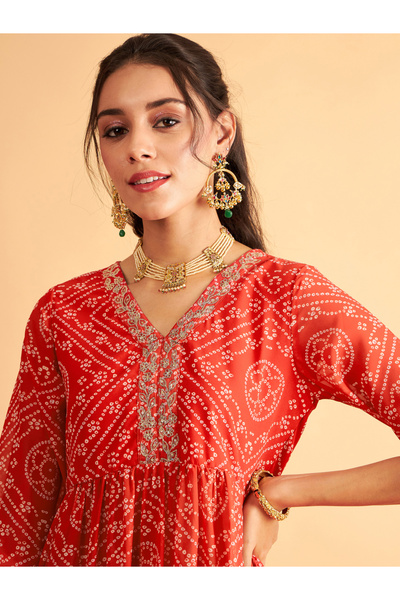 Sassafras By Styli Embroidered Bandhej Wrap Peplum Top