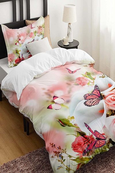 3D ELSE HALI Peöbe Cotton Satin Children's Duvet Cover - Floral and Roses Patterned Printed, Single