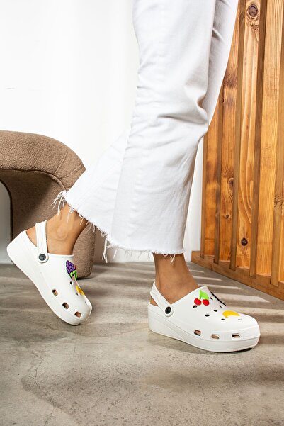 İmerShoes White Women's Sandals with High Massage Sole - Buckle, Sabo, Doctor, Nurse and Cook Slippers 251