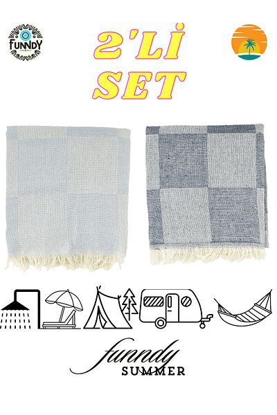FUNNDY Set of 2 Checkerboard Patterned Summer Loincloth - Beach Towel 70x155 Cm