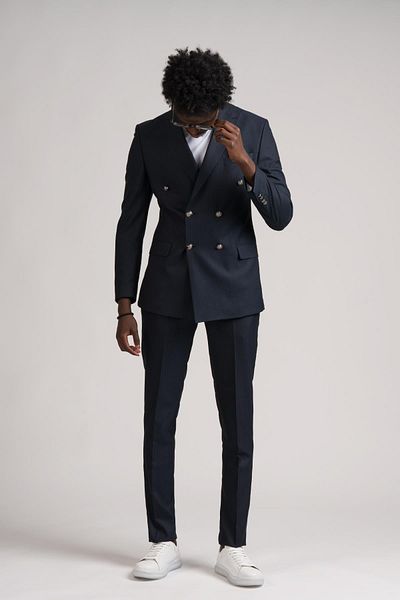 ADİMO Adimo Slimfit - Double Slit Pointed Collar Striped Double-breasted Suit