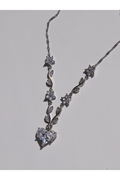 Reorah Collection Heart Flower Kolye Beyaz-Gümüş Kaplama