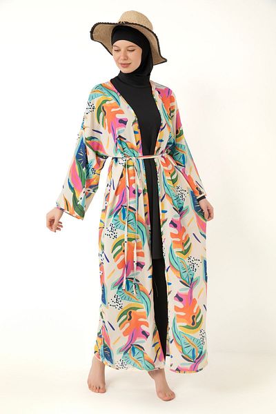 medipek Hijab Badeanzug - Gemusterter Pareo Kimono Kaftan