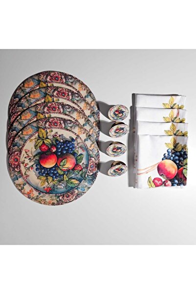 Maxxdeco 12 Parça Servis Takımı,desenli 4supla,4peçete Halkası,4servis Peçetesi,amerikan Servisi,runner