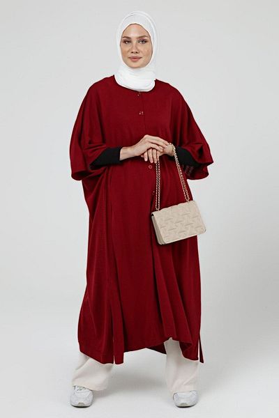 ilmek Women's Buttoned Long Loose Winter Knitwear Poncho 4253
