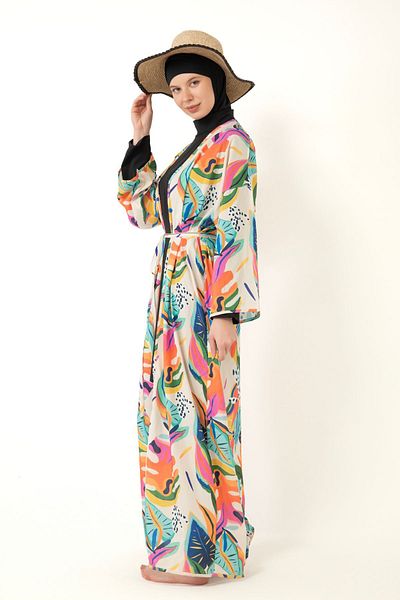 medipek Hijab Badeanzug - Gemusterter Pareo Kimono Kaftan