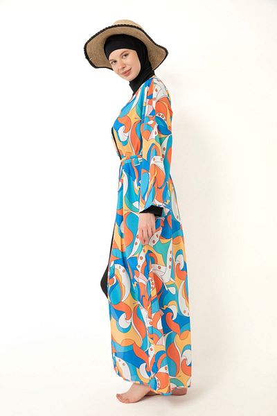 medipek Hijab Badeanzug - Gemusterter Pareo Kimono Kaftan