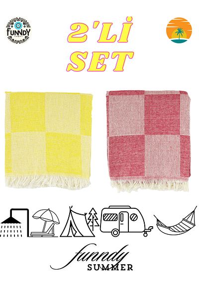 FUNNDY Set of 2 Checkerboard Patterned Summer Beach Loincloth and Towel - 70x155 Cm