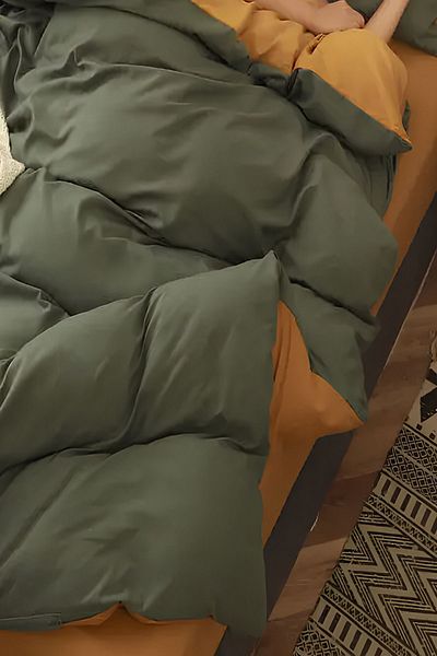 3D ELSE HALI Khaki Mustard Solid Color Double Sided Cotton Satin Single Duvet Cover Set