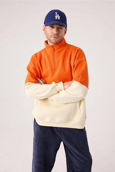 gothamvibes Ανδρικό φούτερ Cream-Flame Orange - Με φερμουάρ