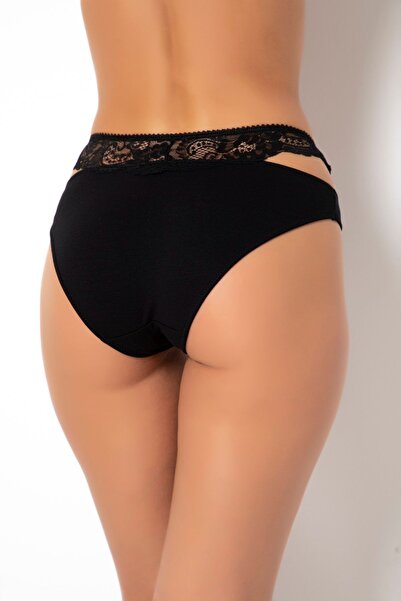 Ay&Min Kadın Siyah Dantelli Seksi Fantezi Slip Külot 6060