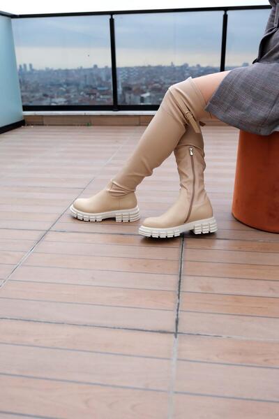 FOLLİNİ Cizme de damă din piele neagră elastică - peste genunchi