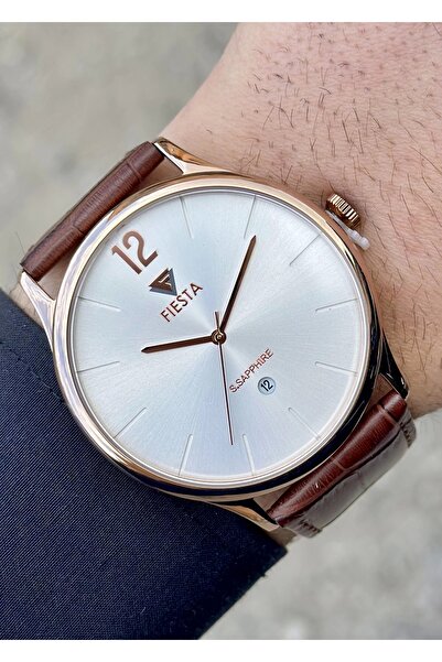 Fiesta Deri Kordon Gold Çelik Kasa Erkek Kol Saati