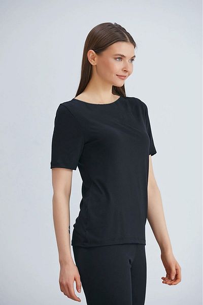 ÇAĞ MODA Set de pijama pantaloni cu mânecă scurtă tricotată din viscoză, negru simplu