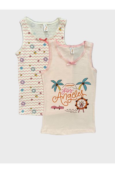 elmas kids Pink Palm Striped Cotton Girl's Athlete Set - Set of 2