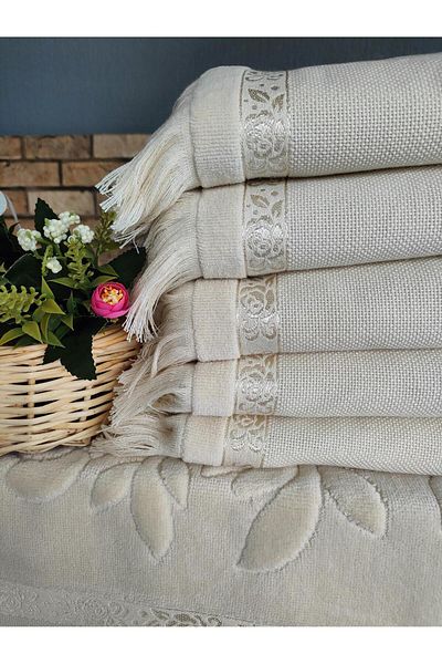 sarra Sarra 6 τεμαχίων 50x90cm Πετσέτες Etamine με κρόσσια - Kapiçino