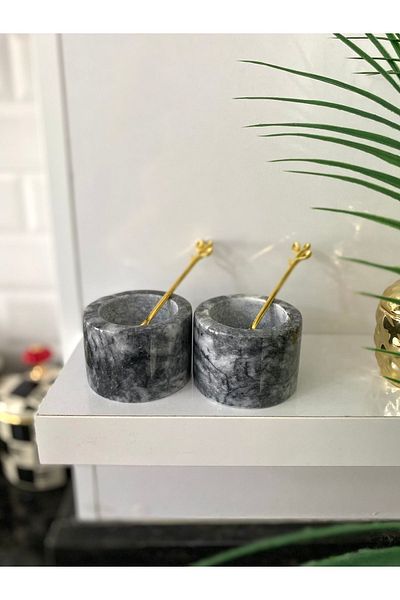 Elysian Dark Gray Marble and Gold Colored Salt Shaker Pepper Shakers - Minimal Kitchen Decor
