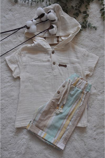 ministok Boy's Muslin Set - Shorts and Hoodie