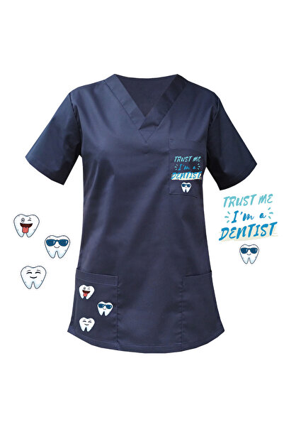 YnkStore Doktor Uniforma Diş Doktoru Tek Üst Forma Diş Baskılı Dentist Dental