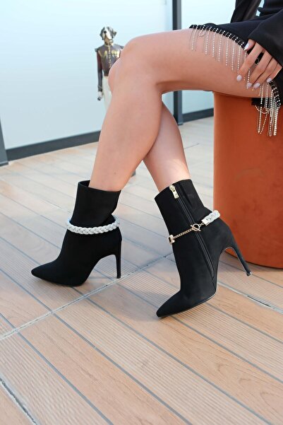 FOLLİNİ Cizme de damă din piele de căprioară neagră cu detaliu accesoriu