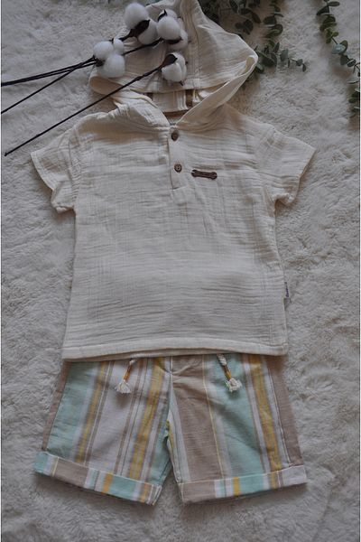 ministok Boy's Muslin Set - Shorts and Hoodie