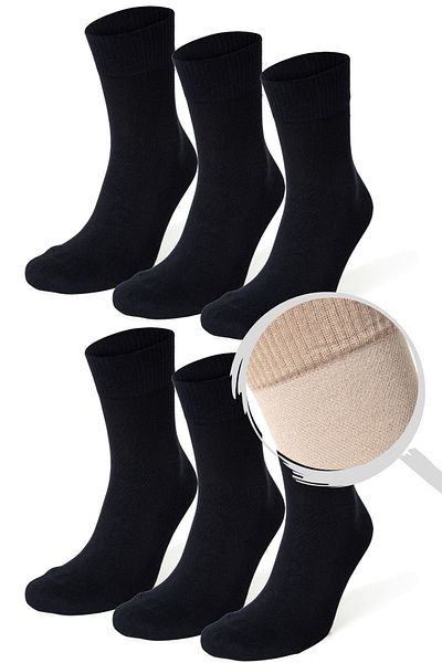 TOLIN Navy Blue Bamboo 6-Piece Men's Diabetes Socks - Non-Tightening Elastic, Breathable 14408