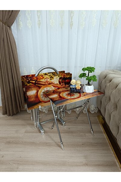 EVKO MOBİLYA Çanta Zigon Sehpa, 4'lü Sehpa, Zigon Sehpa, Servis Sehpası, Camlı Sehpa, Krom Sehpa, Katlanır Sehpa