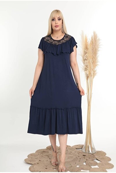 xlargebutik Μπλε ναυτικό φόρεμα με βολάν σε μεγάλο μέγεθος