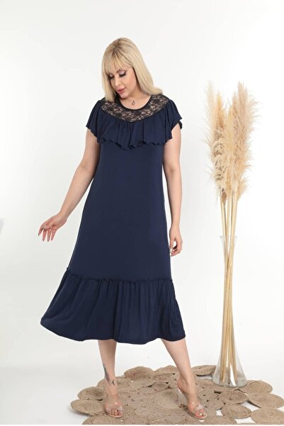 xlargebutik Μπλε ναυτικό φόρεμα με βολάν σε μεγάλο μέγεθος