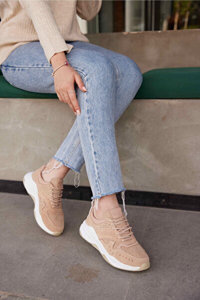 FOLLİNİ Kadın Bej Süet Hakiki Deri Spor Sneaker