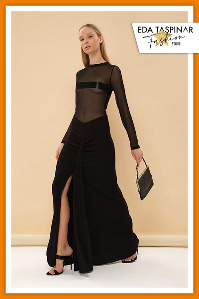Eda Taşpınar Long Skirt with Front Slit TEKS-00041